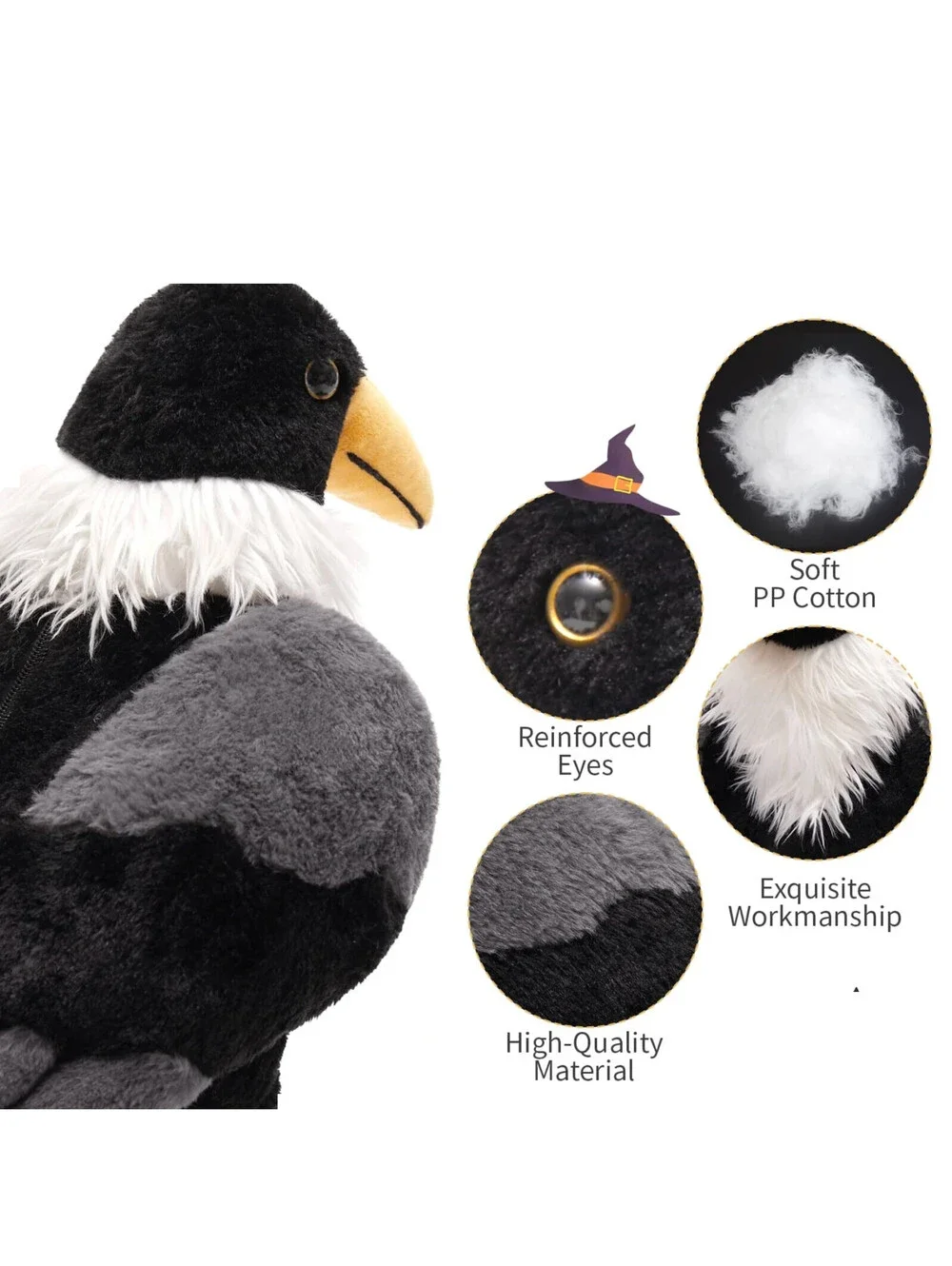 MorisMos Crow Raven Stuffed Animals, 26'' Mommy Raven Plush with 4 Baby Crow NEW